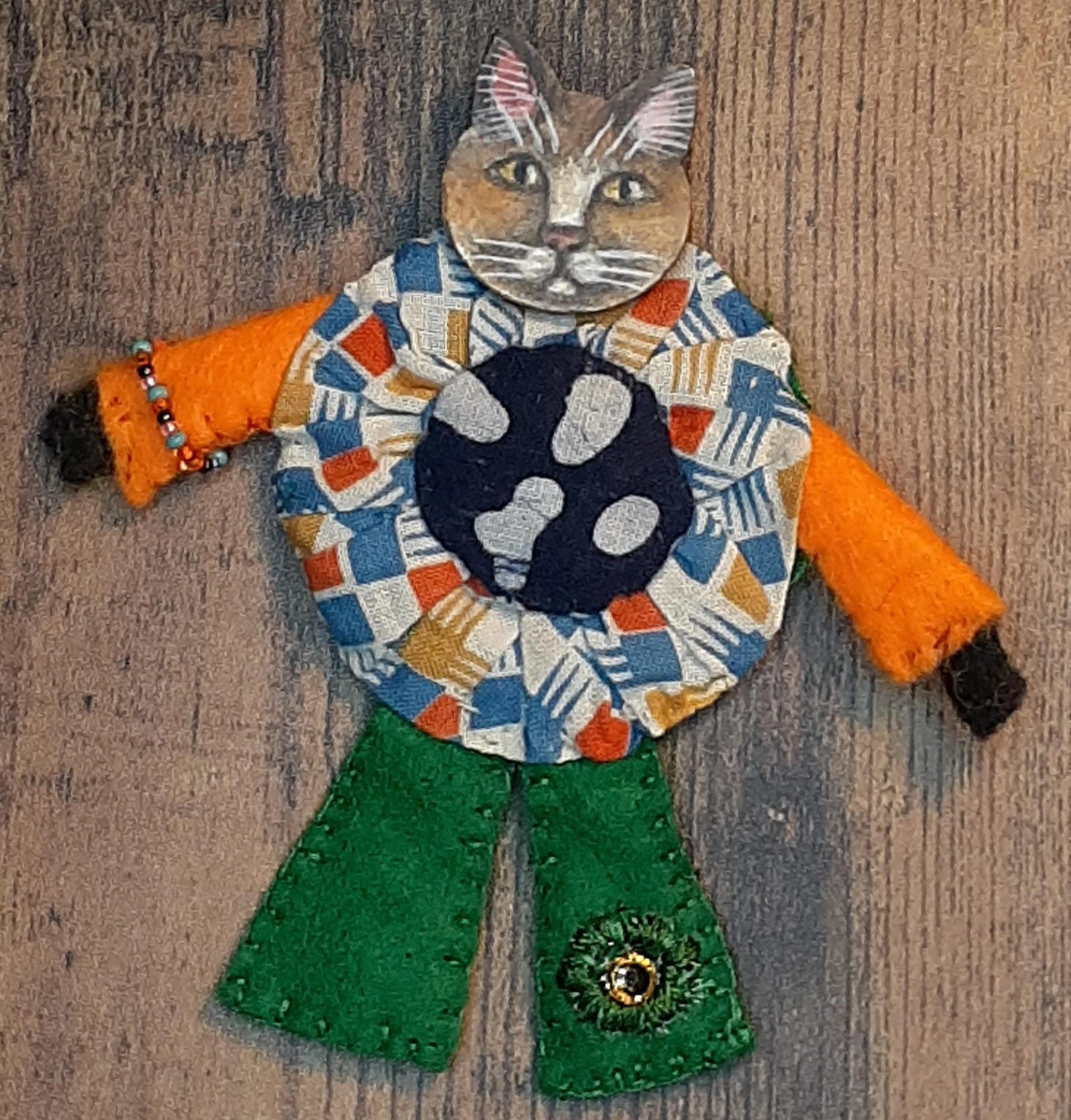 Wearable Folk Art Whimsical Cat Person Doll Brooch Pin - Etsy