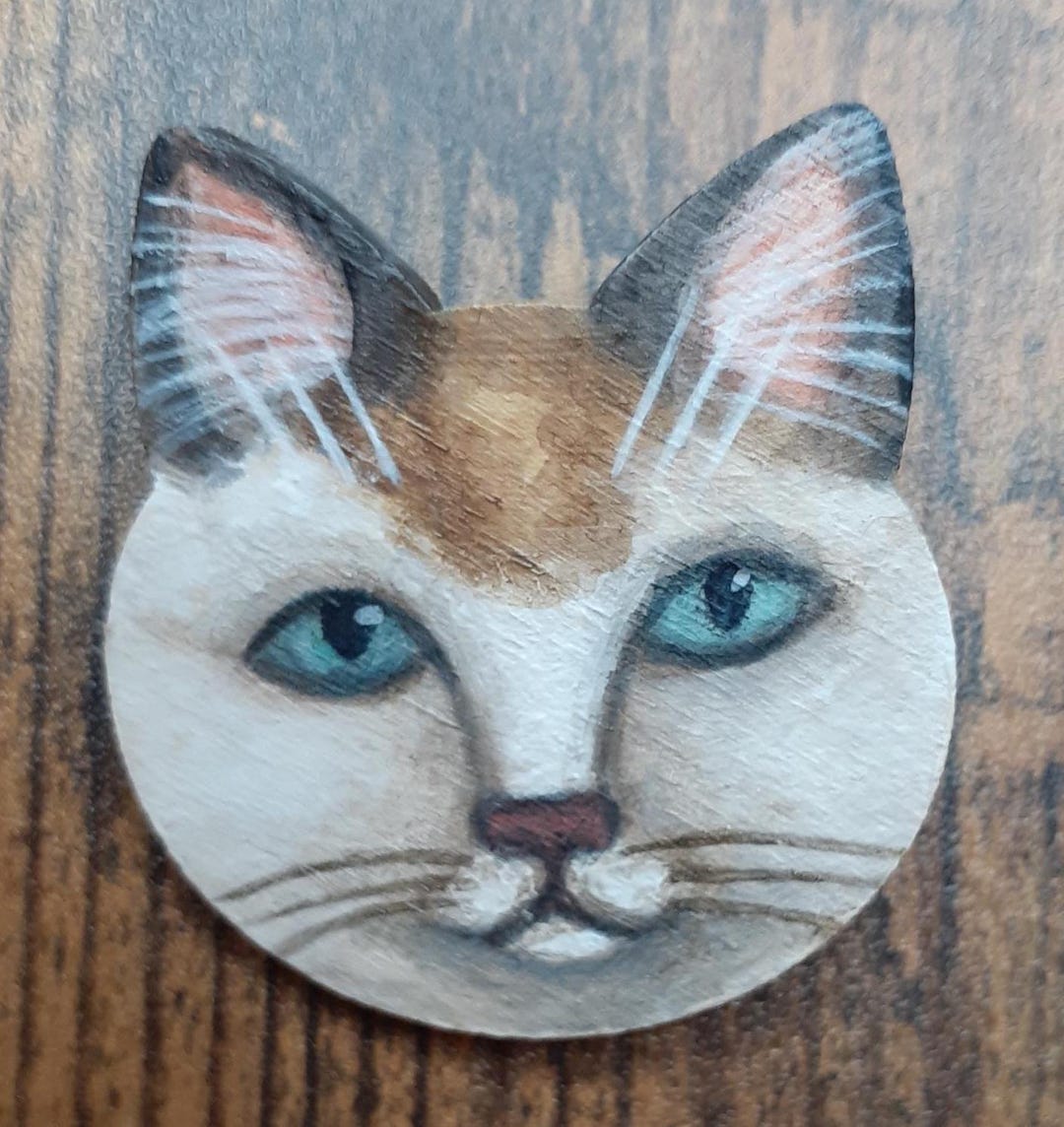 Folk Art Cat Face Brooch Pin Wearable Art Cat Jewelry - Etsy