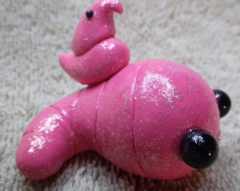 Pink Peeps Worm Figurine: Polymer Clay Worm with Chick