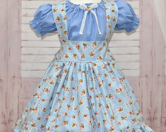 Blue Girl Dress, Blue Floral Dress, Vintage Girl Dress, Light Blue Girl Dress, Floral Skirt, Suspender Skirt, Blue Top, Pageant Girl Dress