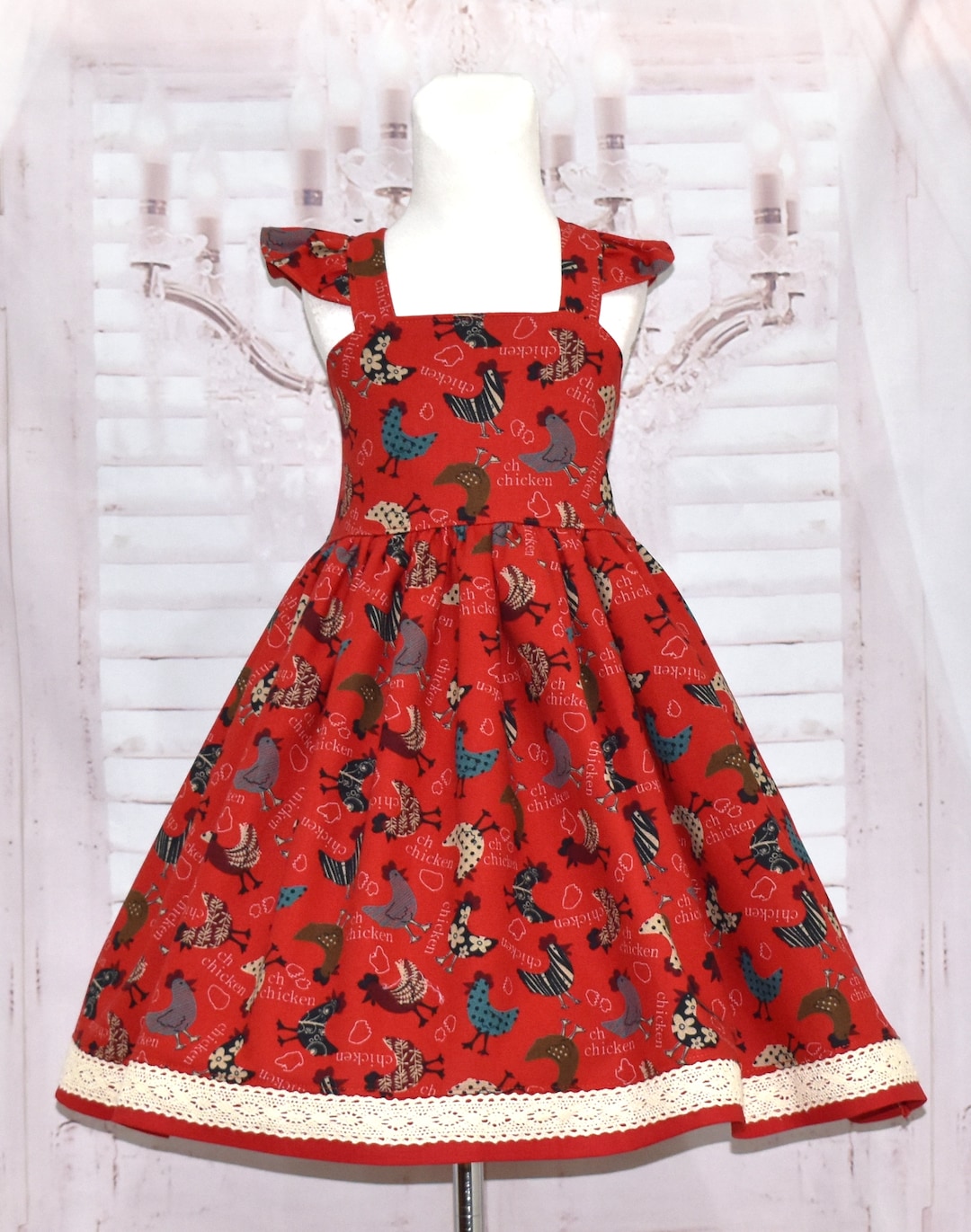 Red Dress, Chicken Dress, Girl Chicken Dress, Farm Dress, Country Dress