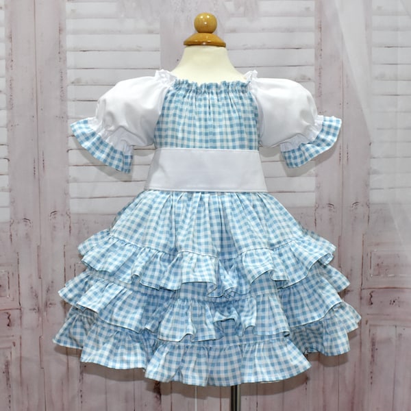 Smocked Waist Gingham Dress - Light Blue