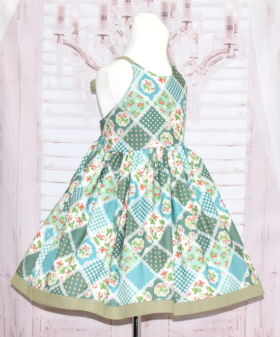 ON SALE Strawberry Dress, Green Dress, Polka Dots Dress, Summer Dress, Open  Back Dress, Pageant Casual Wear, Flower Girl Dress, Beach Dress