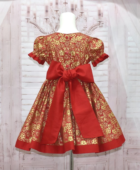 Red Dress, Gold Dress, Red and Gold Dress, Girl Red Dress, Christmas Dress,  Toddler Red Dress, Vintage Style Dress, Red Bow Dress - Etsy