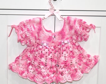 Crochet baby dress, Baby clothing, Heirloom baby garment, Crocheted baby dress set, Newborn gift, baby shower gift, Baby pink bonnet