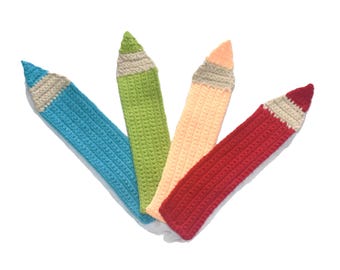 Pencil bookmark, set of 4 handmade bookmarks, book readers gift, bookmark gift, crocheted pencil bookmark, teacher gift