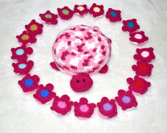 Hot Pink Crochet Turtle, Color Memory Game, Interactive Learning, Family Game, Memory Game, Matching Game, Turtle Matching Color Game.