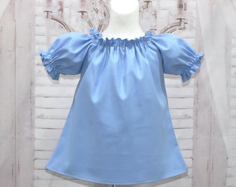 SALE Light Blue Top, Girl Peasant Top, Girl Light Blue Blouse, Ruffle Neck Top, Toddle Light Blue Top, Size 3-4