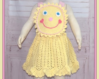 Crochet Pinafore, Vintage style girl dress, Girl summer dress, Girl yellow dress, Pageant dress, Heirloom baby garment, Girl Birthday dress.