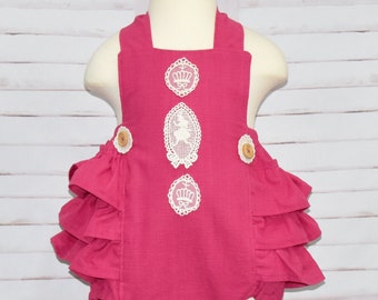 Hot Pink Baby Romper, Hot Pink Romper, Vintage Style Romper, Hot Pink Bubble Romper, Pink Ruffle Romper, Girl Romper, Infant Hot Pink Romper