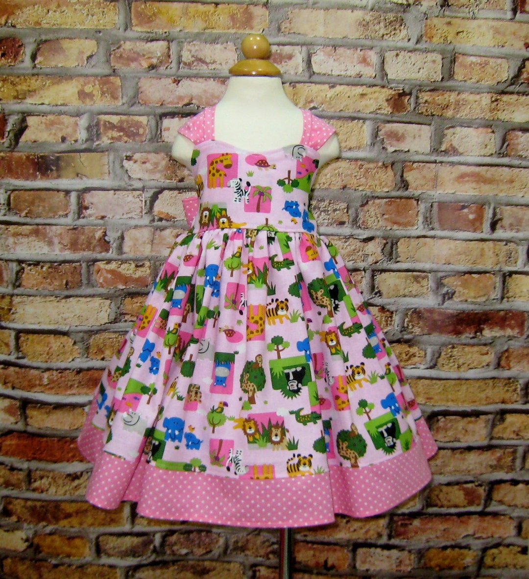 Girl Dress Girl Zoo Dress Pink Girl Dress Polka Dots Pink Etsy