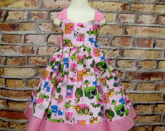 Meisjesjurk, dierentuinjurk voor meisjes, roze meisjesjurk, roze jurk met stippen, jurk voor kleine meisjes, meisjesjurken, babyjurk, zebrajurk, leeuwjurk, jurk voor meisjes, roze meisjesjurk, roze meisjesjurk