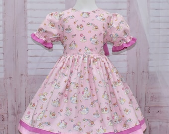 Unicorn Dress, Girl Pink Dress, Vintage Style Pink Dress, Puff Sleeve Dress, Rainbow Dress, Candyland Dress, Girl Summer Dress, Easter Dress