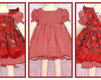 Chicken Dress, Red Gingham Dress, Pageant OOC, Pinafore Set, Vintage Style Dress, Western Dress, Farm Dress, Girl Red Dress, Country Dress