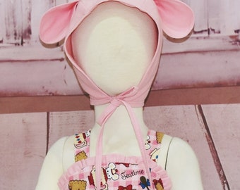 Pink Bonnet, Bonnet With Ears, Baby Vintage, Vintage Style Bonnet, Baby Hat, Animal Bonnet, Toddler Bonnet, Keepsake Gift, Retro Baby Bonnet