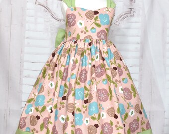 Vestido floral, vestido rosa, vestido con lazo, vestido de niña de las flores, vestido verde y rosa, vestido para la vuelta al cole, lazo verde, vestido rosa empolvado