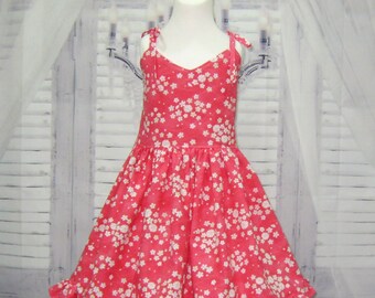 Floral Pink Girl Summer Dress, Pink and White, Tea Time Girl Dress, Little Girl Dress, Toddler Pink Dress, Girl Pink Dress, Infant Dress