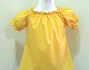Girl Peasant Top, Yellow Peasant Top, Girl Blouse, Infant Top, Yellow Top, Yellow Ruffle Neck Top