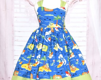 Alligator Dress, Crocodile Dress, Girl Blue Dress, Beach Dress, Fish Dress, Green  Dress, Summer Dress, Green Bow, Casual Wear, Photoshoot - Etsy