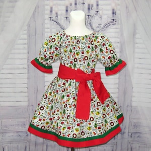 Christmas Girl Dress, Red White and Green Girl Dress, Girl Red Dress, Party Dress, Winter Dress, Toddler Dress, Little Girl Dress image 1