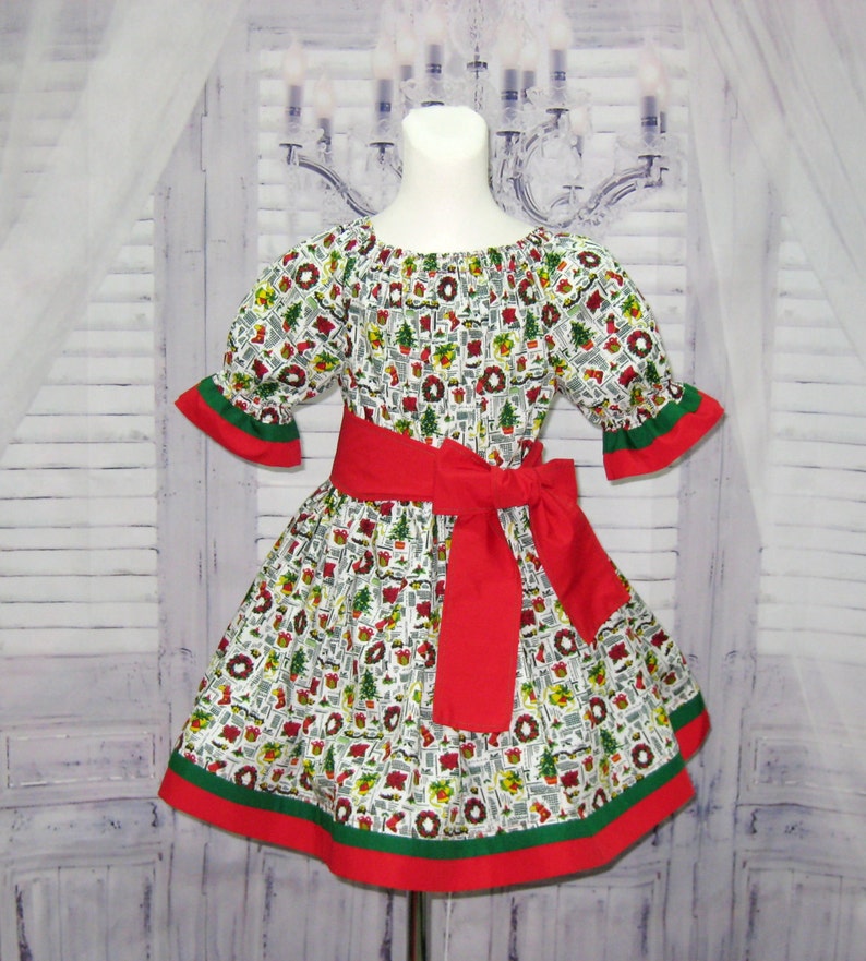 Christmas Girl Dress, Red White and Green Girl Dress, Girl Red Dress, Party Dress, Winter Dress, Toddler Dress, Little Girl Dress image 1