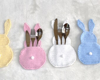 Easter Bunny, Bunny Cutlery Holder, Easter Table Decoration, Easter Rabbit, Cutlery Pouch, Easter Pink Bunny, Flatware Holder, Blue Bunny