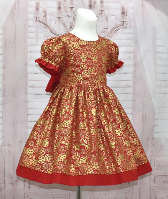 short red and gold dress Girls Dress Style 5017