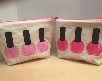 Embroidered Zipper Pouch-Nail Polish Bottles