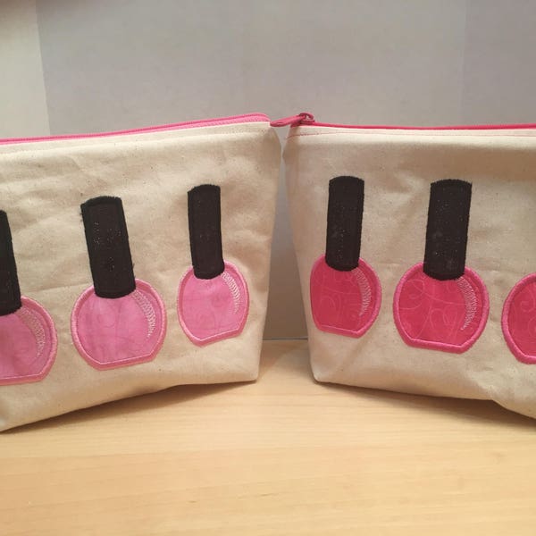 Embroidered Zipper Pouch-Nail Polish Bottles