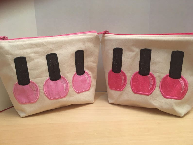 Embroidered Zipper Pouchnail Polish Bottles Etsy