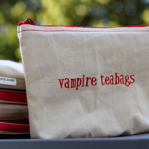 Embroidered Zipper Pouch-Vampire Teabags