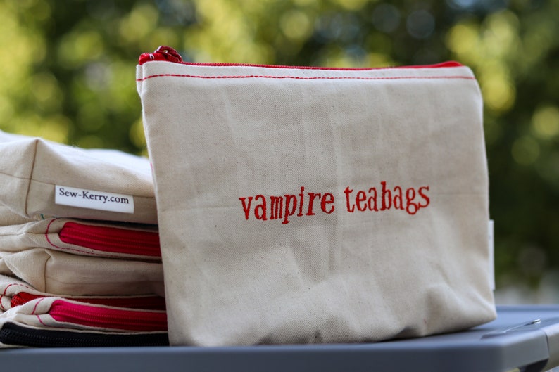 Embroidered Zipper Pouch-Vampire Teabags image 1
