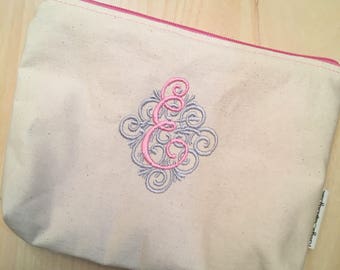 Embroidered Zipper Pouch-Adorn Ornamental Initial (Made to Order)