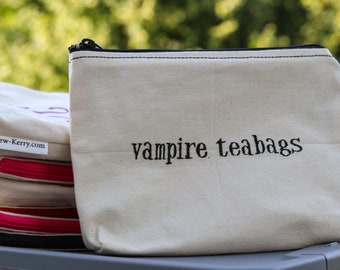 Embroidered Zipper Pouch-Vampire Teabags in Black