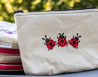 Embroidered Zipper Pouch-Ladybug Trio