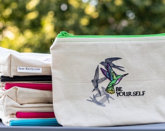 Embroidered Zipper Pouch-Be Yourself Hummingbird