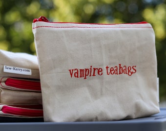 Embroidered Zipper Pouch-Vampire Teabags