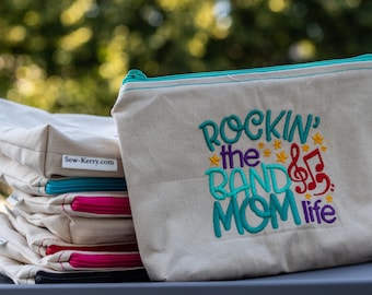 Embroidered Zipper Pouch-Band Mom