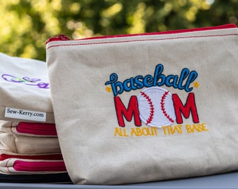 Embroidered Zipper Pouch-Baseball Mom
