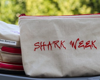 Embroidered Zipper Pouch-Shark Week