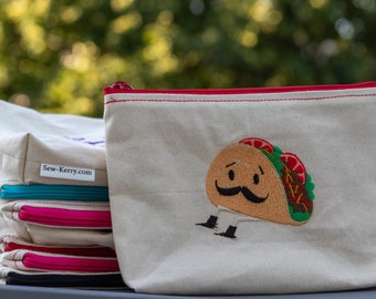 Embroidered Zipper Pouch-Taco with Spurs