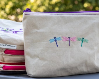 Embroidered Zipper Pouch-Dragonfly Trio