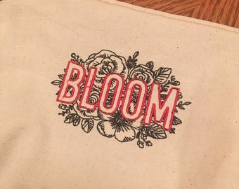 Embroidered Zipper Pouch-Bloom