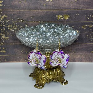 Purple & White Flower Earrings: Gold-Tone Hardware, Nickel-Free