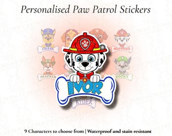 Personalised Character Sticker, Custom Sticker, Skye, Rubble, Chase, Back to School, Kids Stickers, Waterproof, Holographic or Clear Vinyl