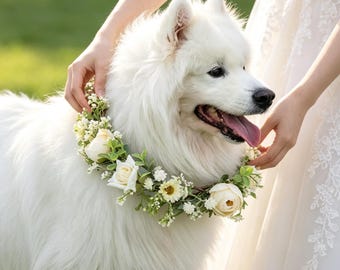 Wedding Dog Flower Collar, Dog Floral Wreath with Dog Leash, Rustic Wedding Pet Floral Collar, Bridal Dog Accessory, for Birthday, Puppies