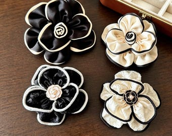 Handmade Satin Camellia Brooch, French Luxury Flower Lapel Pin, Fashion Accessory, Gift for Mother