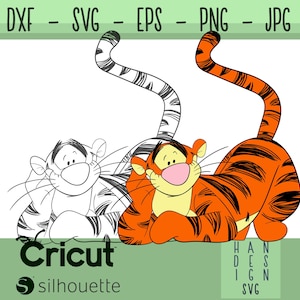 Cute Tiger Hand Made SVG, Winnie the Pooh SVG, Tigger Clipart & Cut File, Disney Digital Art, Tigger Silhouette, Cricut Silhouette Files