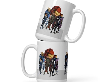 Taza de Mass Effect / Taza de café de cerámica brillante con la tripulación de Normandía de dibujos animados / Regalo para jugadores / Comandante Shepard / Logotipo de N7 / Taza de ciencia ficción para fanáticos de los juegos de rol