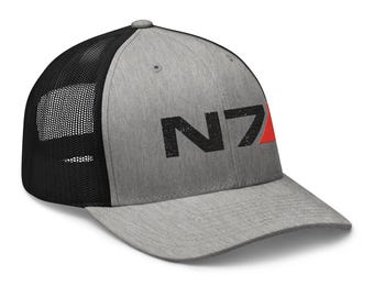 Mass Effect Hat| N7 Logo | Video Game Hat | Sci-Fi | Mens & Women's All Sizes | Commander Shepard | Trucker Cap